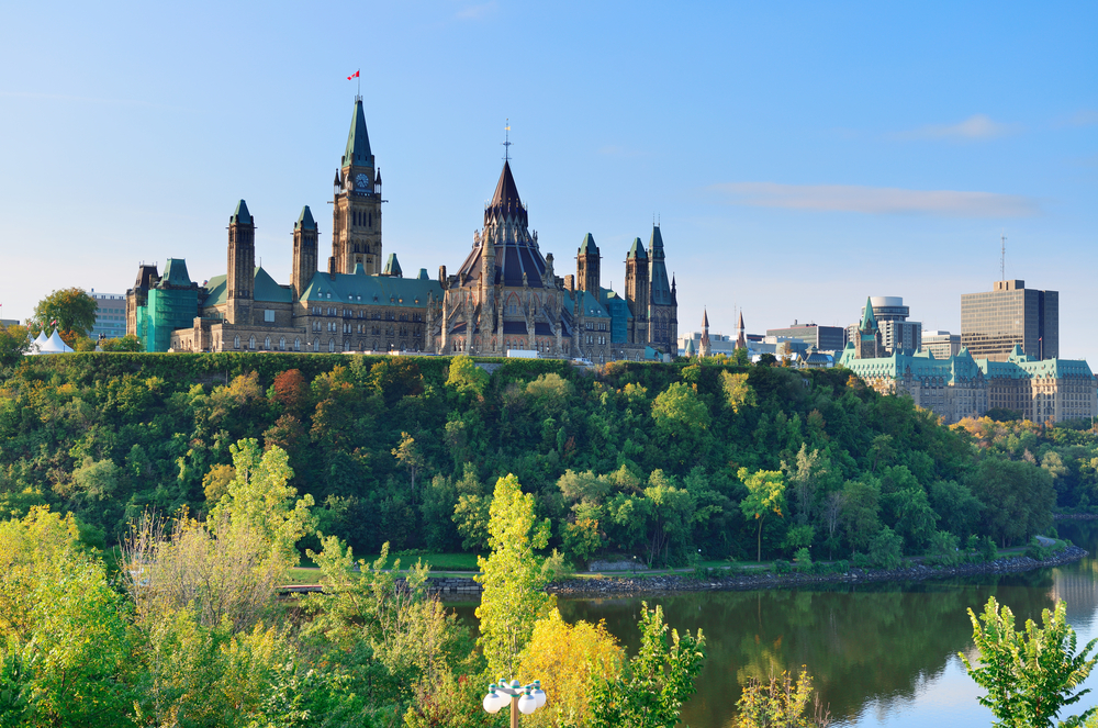 View of Parliament hill from across the river