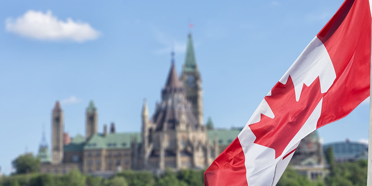 Parliament building with flag