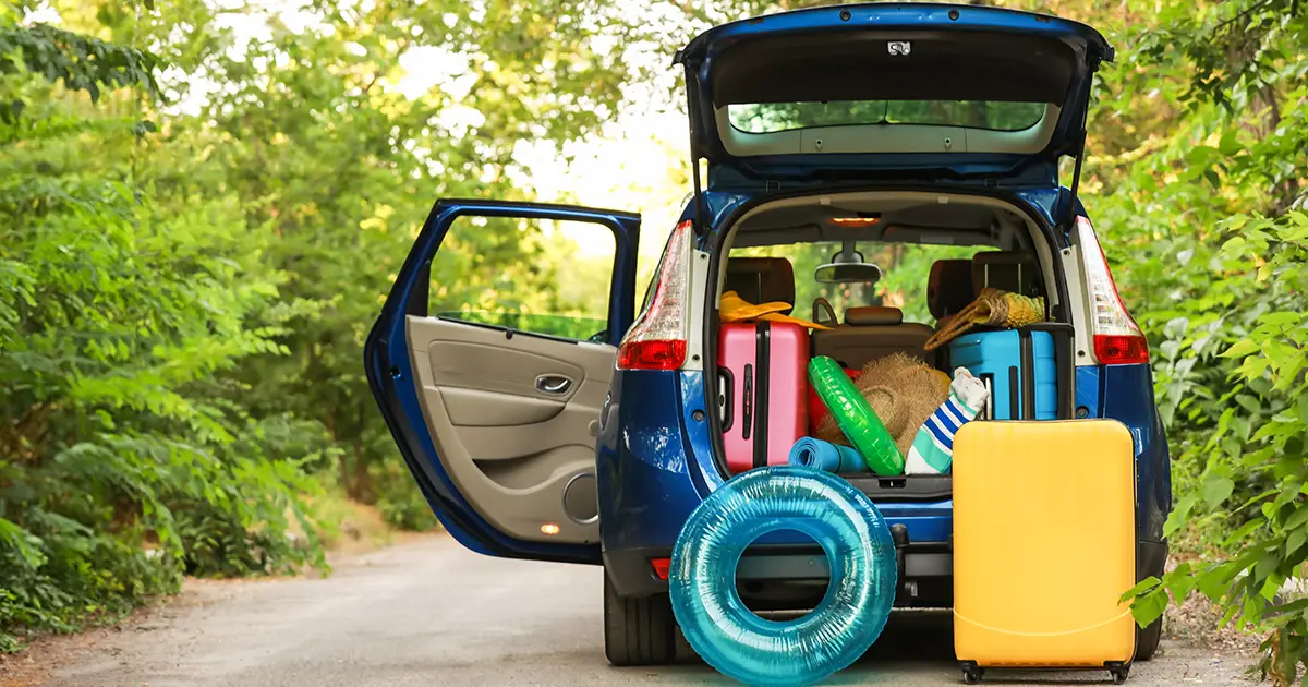 Modern car with luggage outdoors