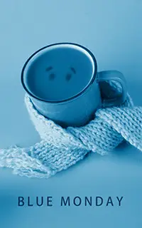 Blue Monday concepts with a mug and a scarf