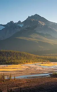 Natural landscape with bright sunshine High rocky mountains Banff National Park
