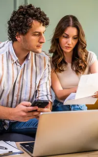 A couple discussing household finances