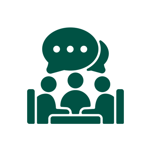 Illustration of a group of 3 people chatting amongst each other.