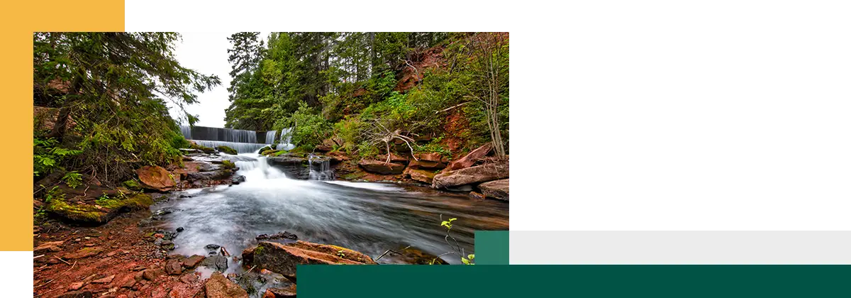 Water falls at Knoxs dam in Prince Edward Island Canada