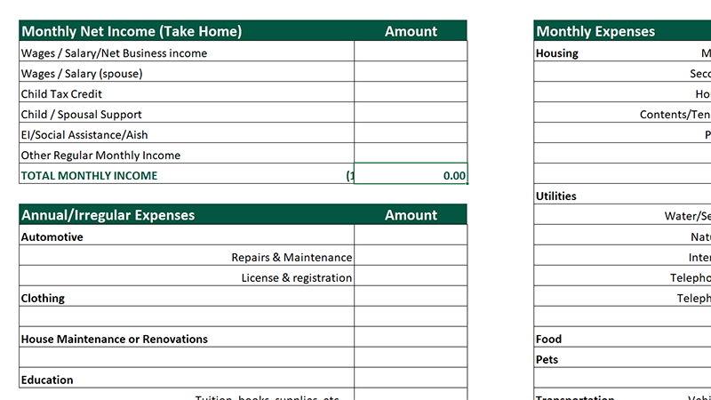 Budget Tracker spreadsheet screen grab