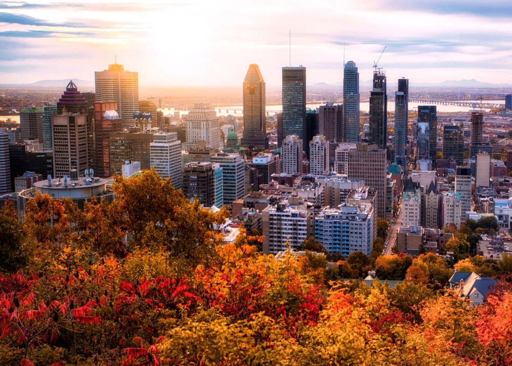 Montreal skyline during a fall sunset