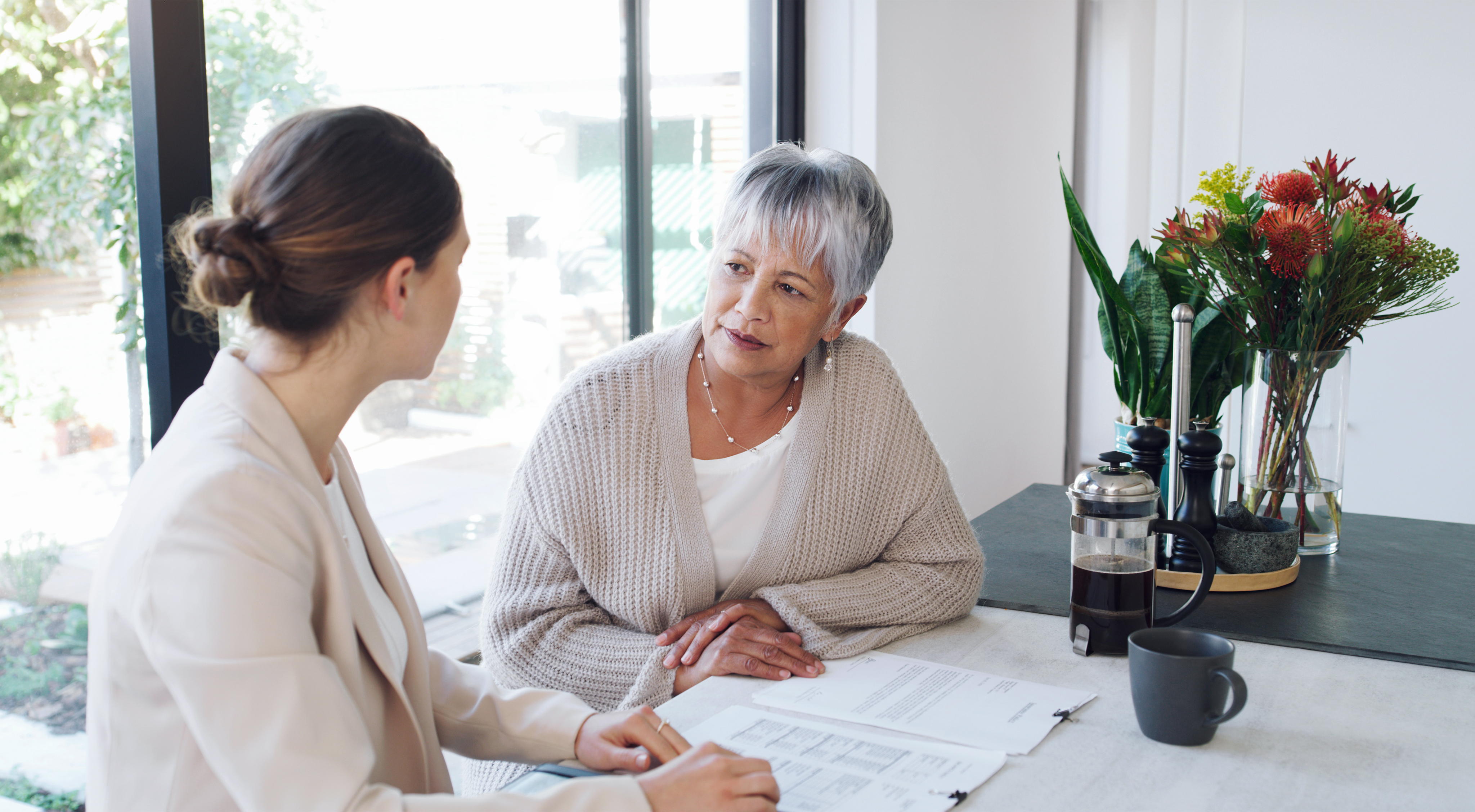 Woman discussing her debt relief options with a Licensed Insolvency Trustee.