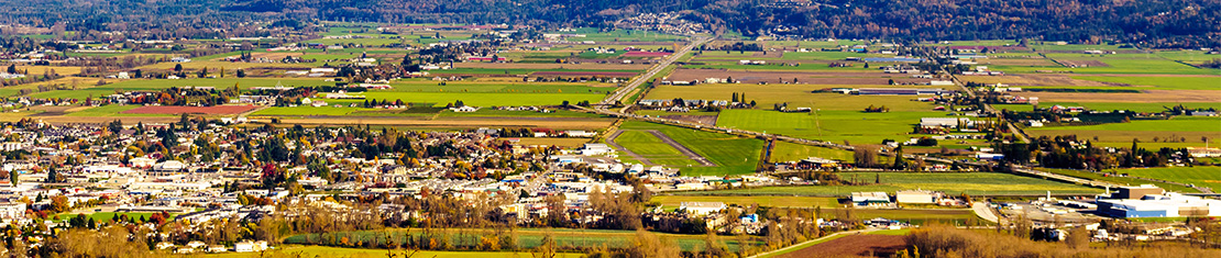 Aerial view of farmland clustered with farms.