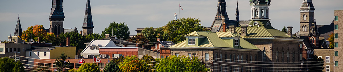 Cluster of buildings with spires and clock towers