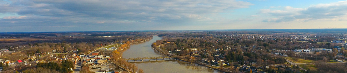 Aerial view of Caledonia and the river