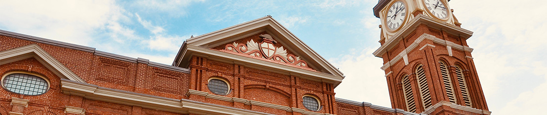 Brick building with a clock tower