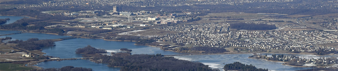 Aerial view of St Catharines and the river