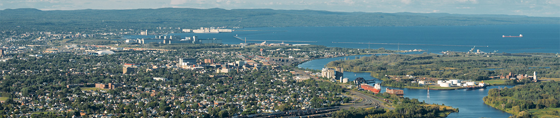 Aerial view of Thunder Bay along the bay